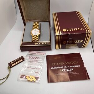 VTG Citizen Quartz Gold Tone Dress Watch White Dial Date 21-8022 New Battery